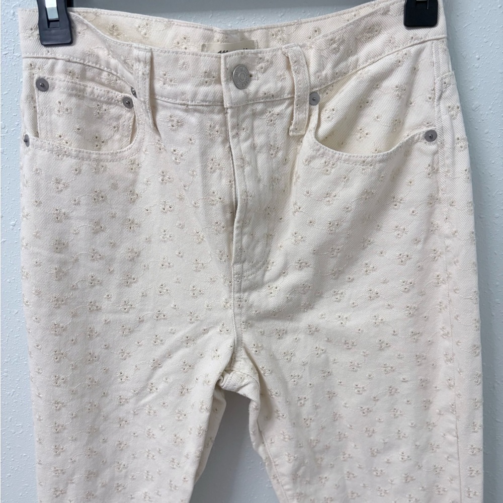 Madewell Cream Straight Leg Jeans with Subtle Embroidered Dots